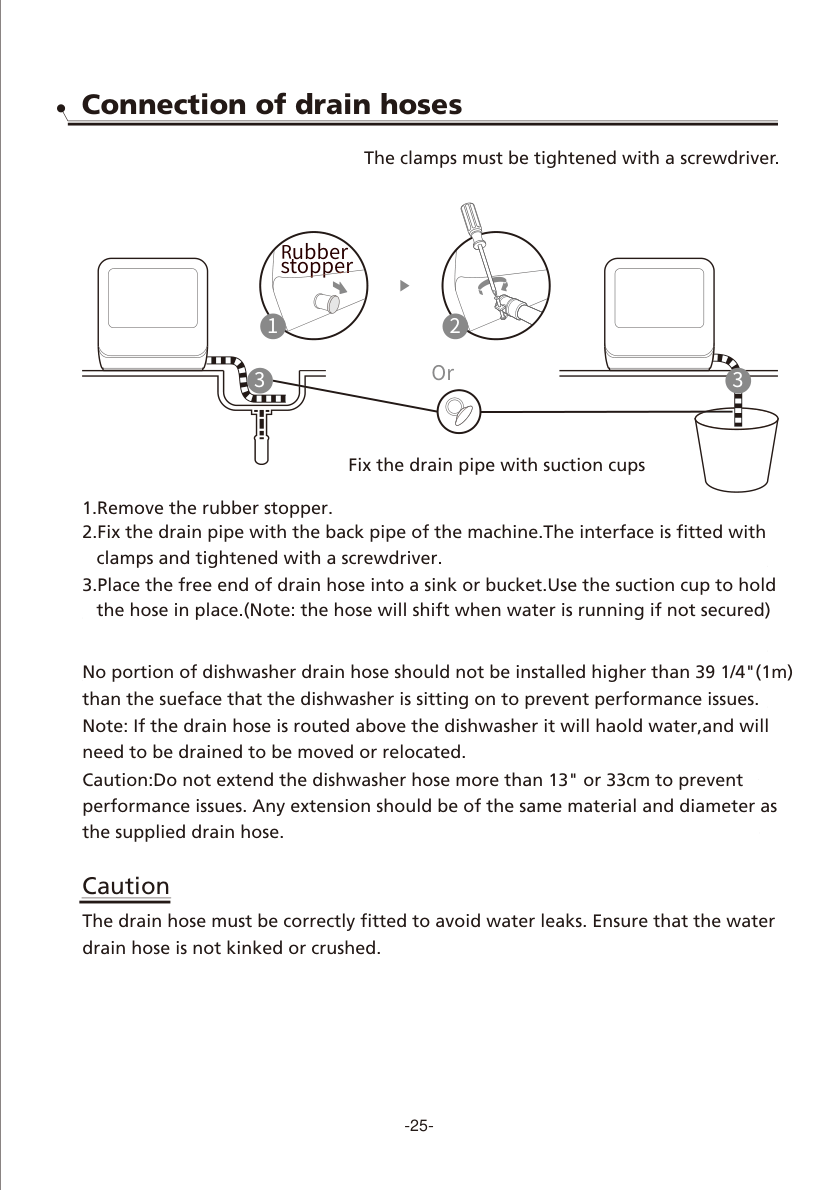 COMFEE dishwasher drain hose installation diagram
