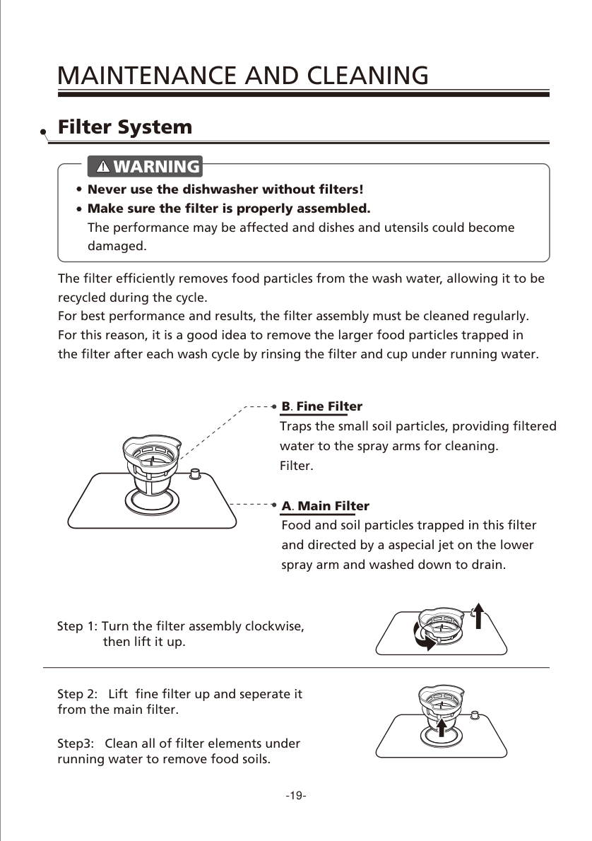 COMFEE dishwasher filter cleaning steps