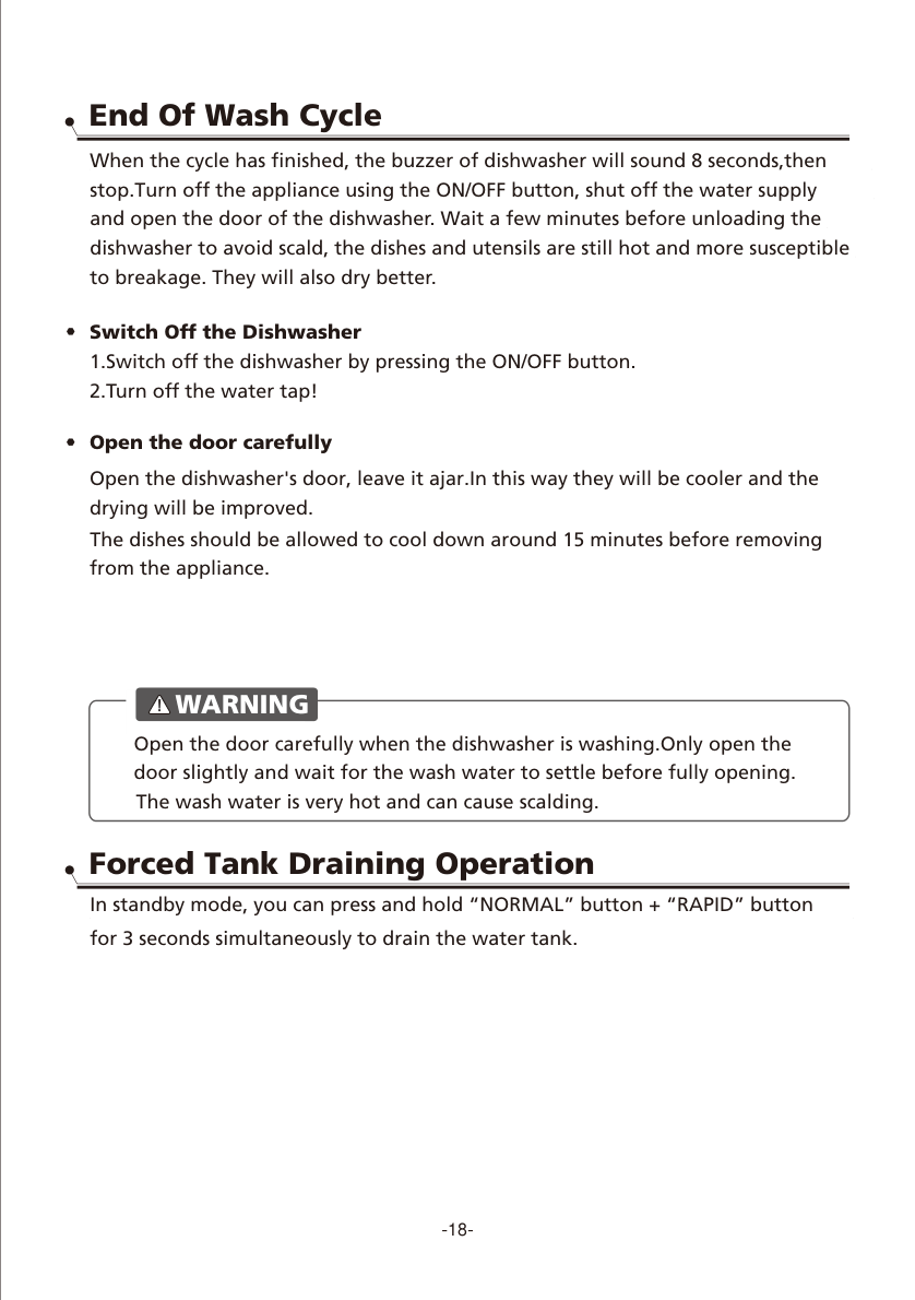 COMFEE dishwasher forced tank draining operation