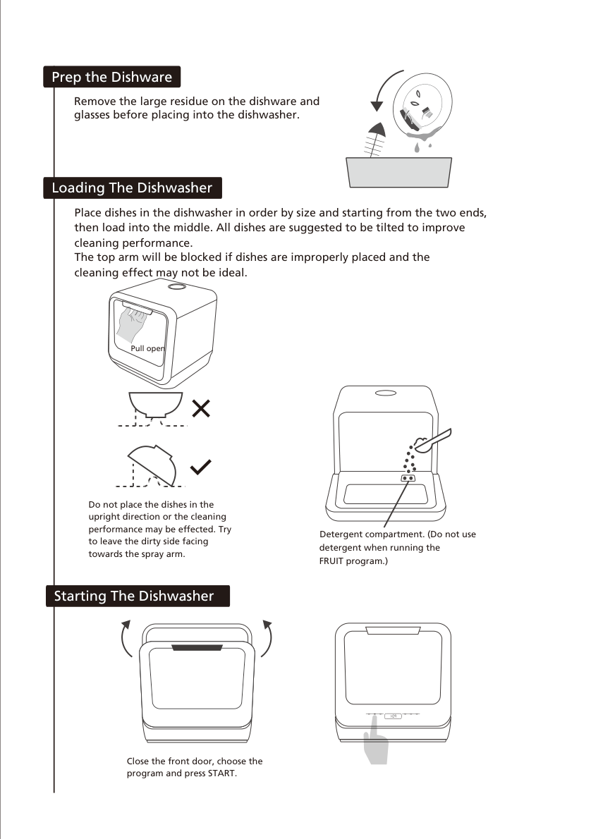 COMFEE dishwasher loading and starting guide
