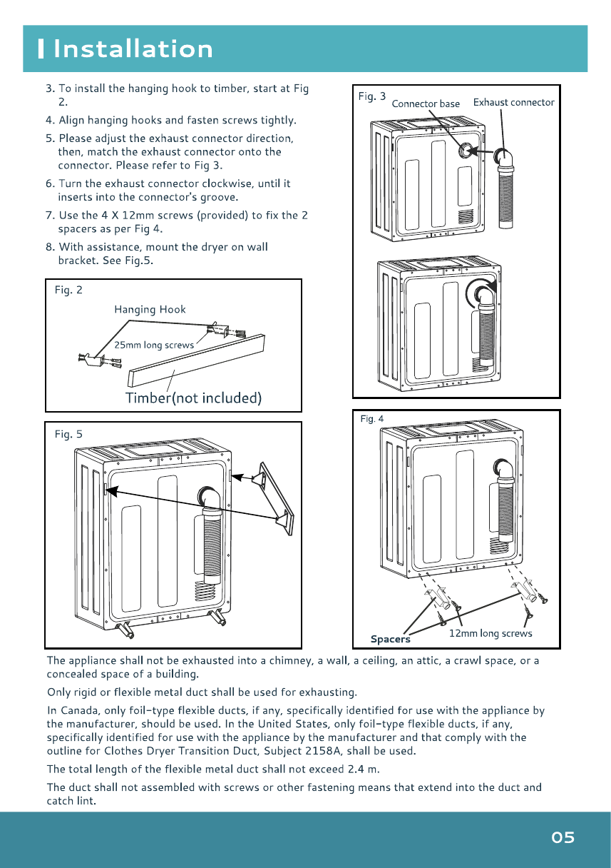 Compact dryer rear exhaust vent setup