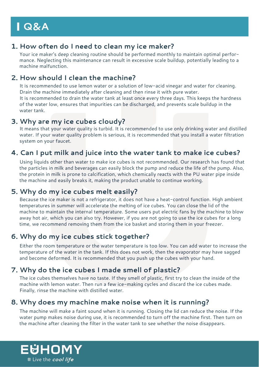 Euhomy ice maker cleaning FAQ