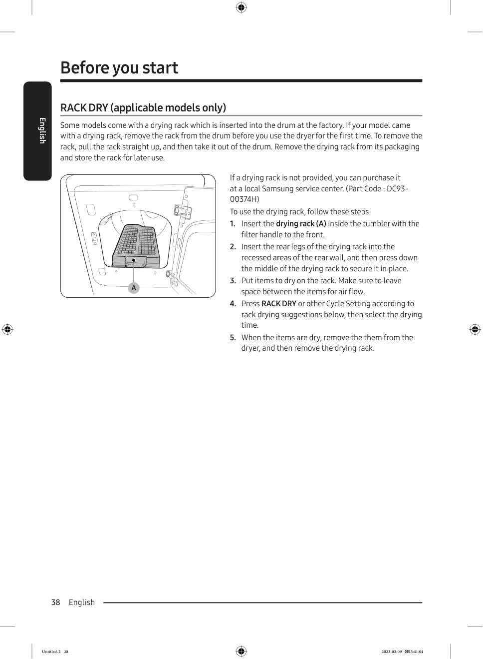 Samsung dryer drying rack setup instructions