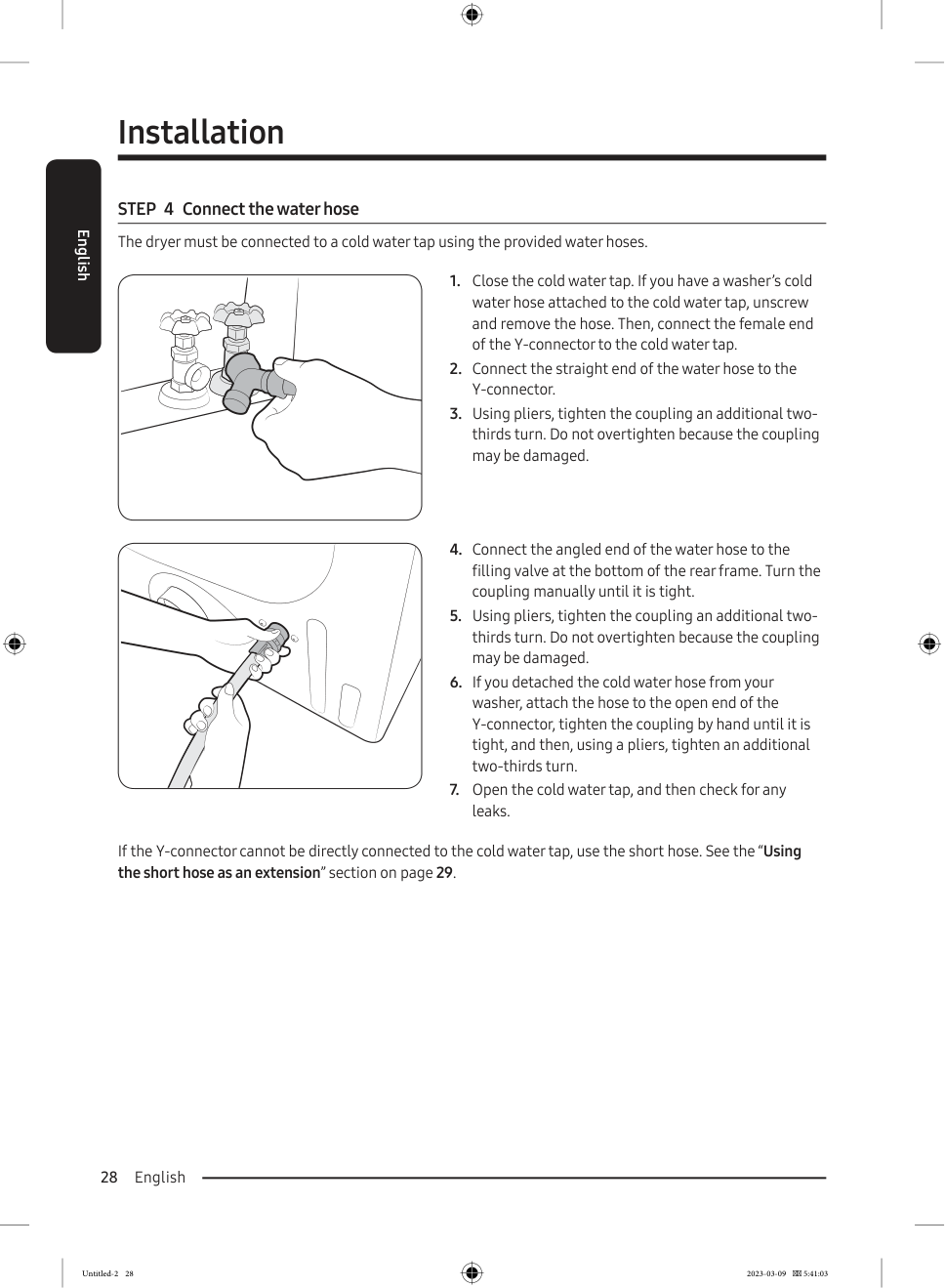 Samsung steam dryer water hose connection for steam cycles
