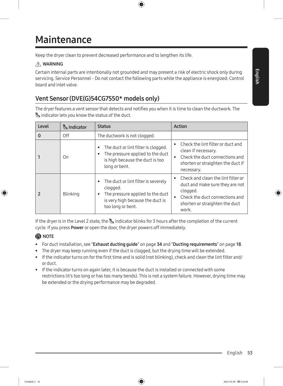Samsung dryer Vent Sensor maintenance and duct cleaning guidance