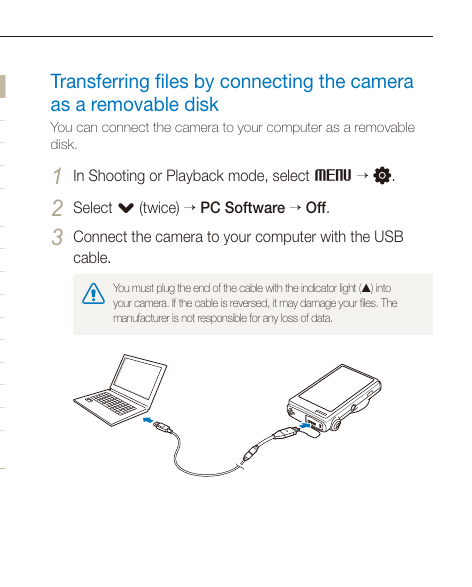 Samsung camera connected to a computer with a USB cable